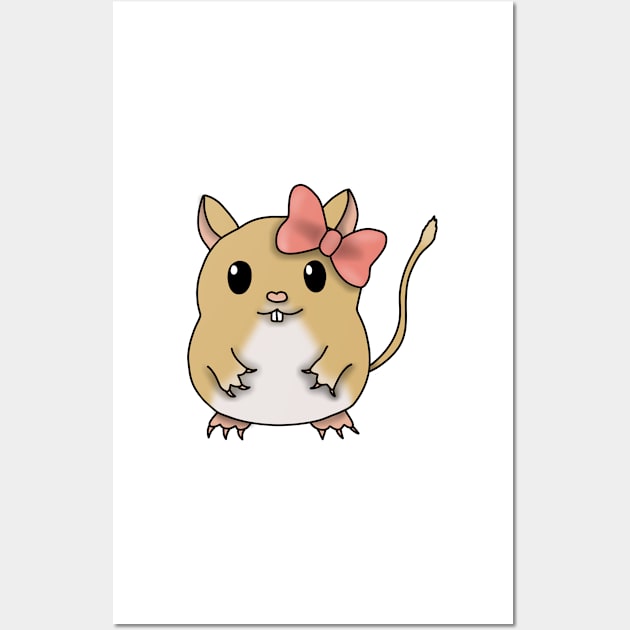 Cute golden gerbil with a bow Wall Art by Becky-Marie